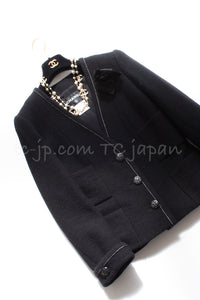CHANEL 15A Black White Stitch Camellia Button Wool Tweed Jacket 34 シャネル ブラック ホワイト ステッチ カメリア ボタン ウール ツイード ジャケット 即発