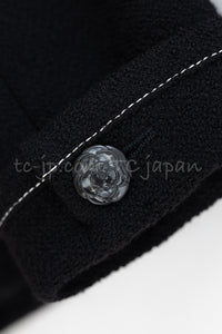 CHANEL 15A Black White Stitch Camellia Button Wool Tweed Jacket 34 シャネル ブラック ホワイト ステッチ カメリア ボタン ウール ツイード ジャケット 即発