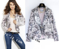 CHANEL 09C Gray Pale Pink Sequins Camellia Pattern Jacket 34 シャネル グレー ペール ピンク スパンコール カメリア柄 ジャケット 即発