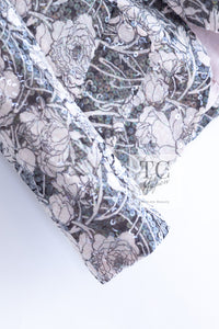CHANEL 09C Gray Pale Pink Sequins Camellia Pattern Jacket 34 シャネル グレー ペール ピンク スパンコール カメリア柄 ジャケット 即発