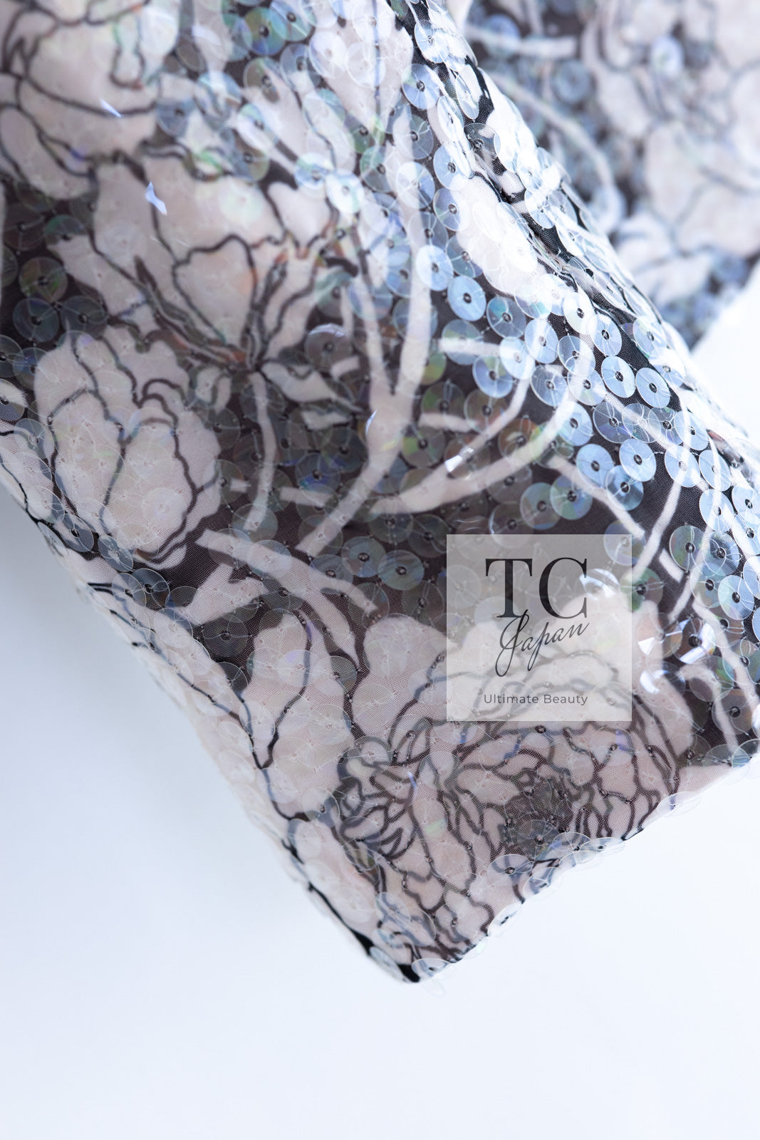 CHANEL 09C Gray Pale Pink Sequins Camellia Pattern Jacket 34 シャネル グレー ペール ピンク スパンコール カメリア柄 ジャケット 即発