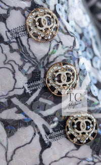 CHANEL 09C Gray Pale Pink Sequins Camellia Pattern Jacket 34 シャネル グレー ペール ピンク スパンコール カメリア柄 ジャケット 即発