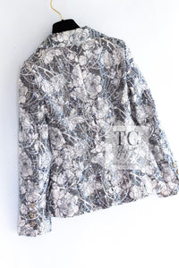 CHANEL 09C Gray Pale Pink Sequins Camellia Pattern Jacket 34 シャネル グレー ペール ピンク スパンコール カメリア柄 ジャケット 即発