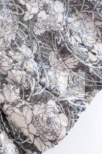CHANEL 09C Gray Pale Pink Sequins Camellia Pattern Jacket 34 シャネル グレー ペール ピンク スパンコール カメリア柄 ジャケット 即発