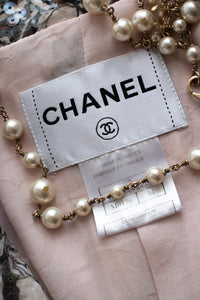 CHANEL 09C Gray Pale Pink Sequins Camellia Pattern Jacket 34 シャネル グレー ペール ピンク スパンコール カメリア柄 ジャケット 即発