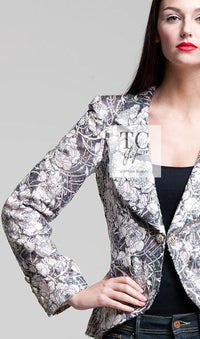 CHANEL 09C Gray Pale Pink Sequins Camellia Pattern Jacket 34 シャネル グレー ペール ピンク スパンコール カメリア柄 ジャケット 即発