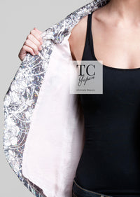 CHANEL 09C Gray Pale Pink Sequins Camellia Pattern Jacket 34 シャネル グレー ペール ピンク スパンコール カメリア柄 ジャケット 即発