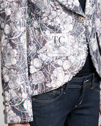 CHANEL 09C Gray Pale Pink Sequins Camellia Pattern Jacket 34 シャネル グレー ペール ピンク スパンコール カメリア柄 ジャケット 即発