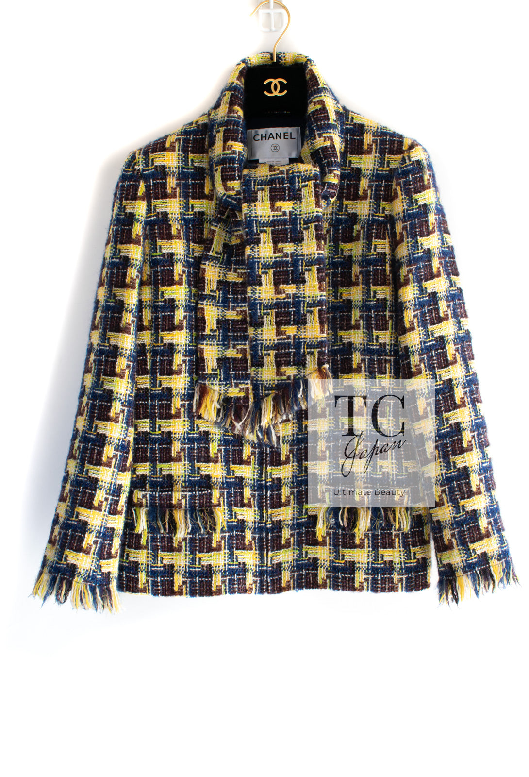 CHANEL 04A Yellow Wool Cotton Tweed Jacket 36 シャネル イエロー ウール コットン ツイード ジャケット 即発