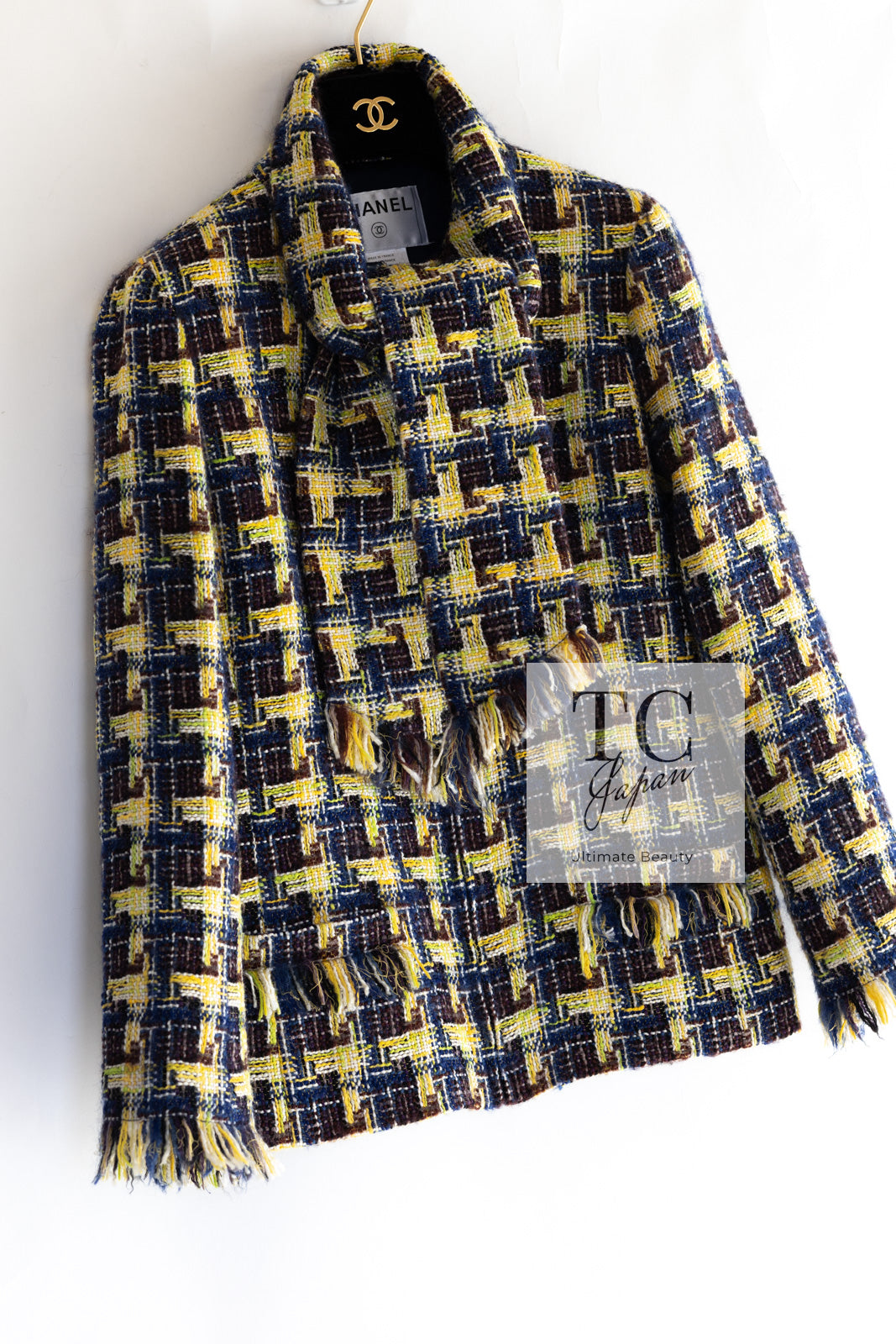 CHANEL 04A Yellow Wool Cotton Tweed Jacket 36 シャネル イエロー ウール コットン ツイード ジャケット 即発