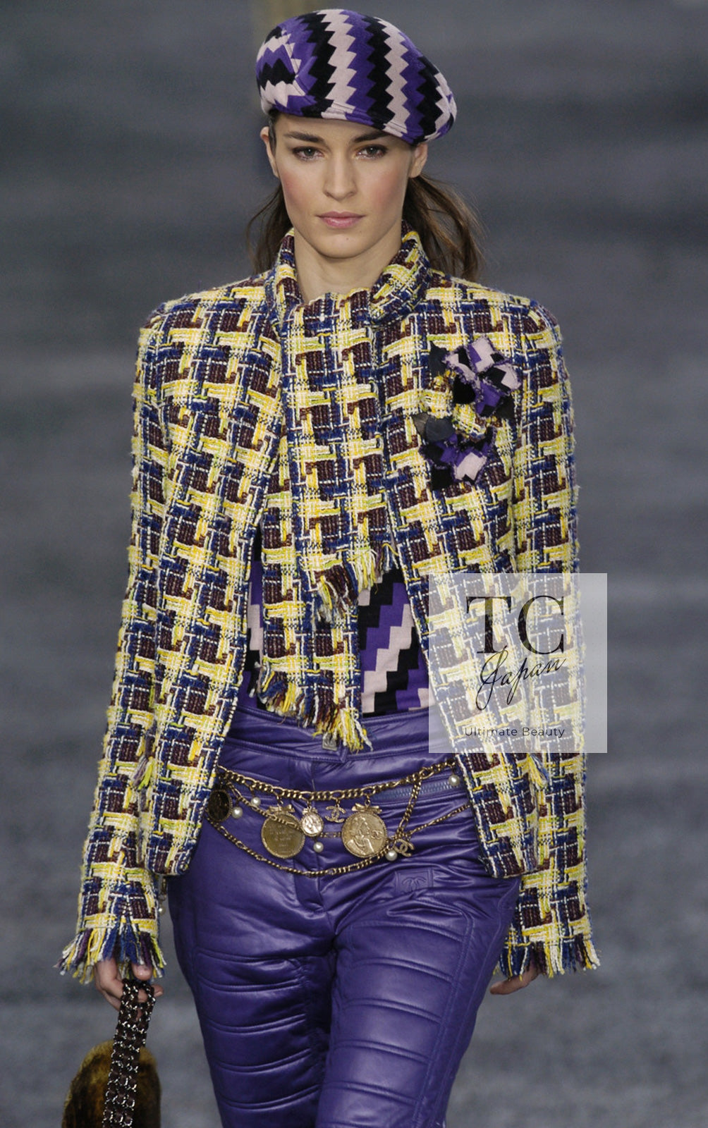 シャネル イエロー ウール コットン ツイード ジャケット CHANEL 04A  