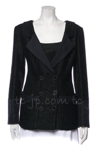 CHANEL 16C Black Cotton Double Jacket Coat 40 42 シャネル ブラック コットン ダブル ジャケット コート 即発
