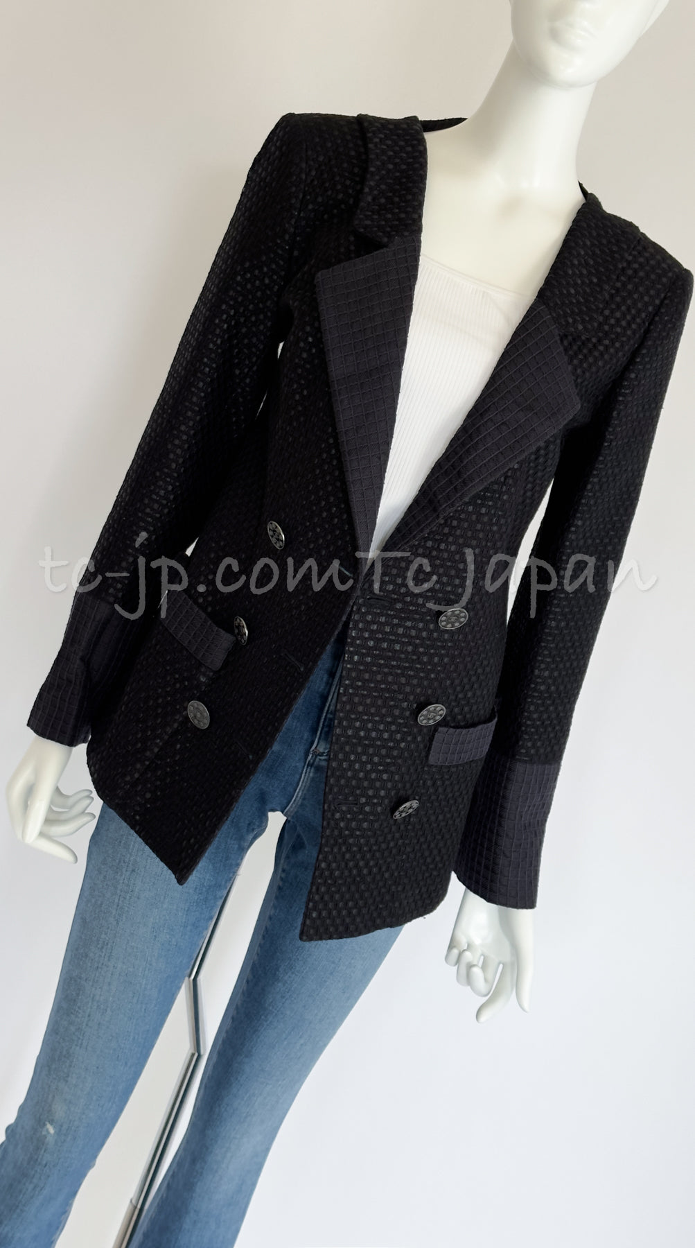 CHANEL 16C Black Cotton Double Jacket Coat 40 42 シャネル ブラック コットン ダブル ジャケット コート 即発