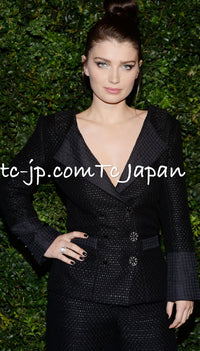 CHANEL 16C Black Cotton Double Jacket Coat 40 42 シャネル ブラック コットン ダブル ジャケット コート 即発