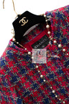 CHANEL 15S Red Pink Blue Short Sleeve Silk Cotton Jacket Coat 36 38 シャネル レッド ピンク ブルー シルク コットン ツイード ジャケット コート 即発