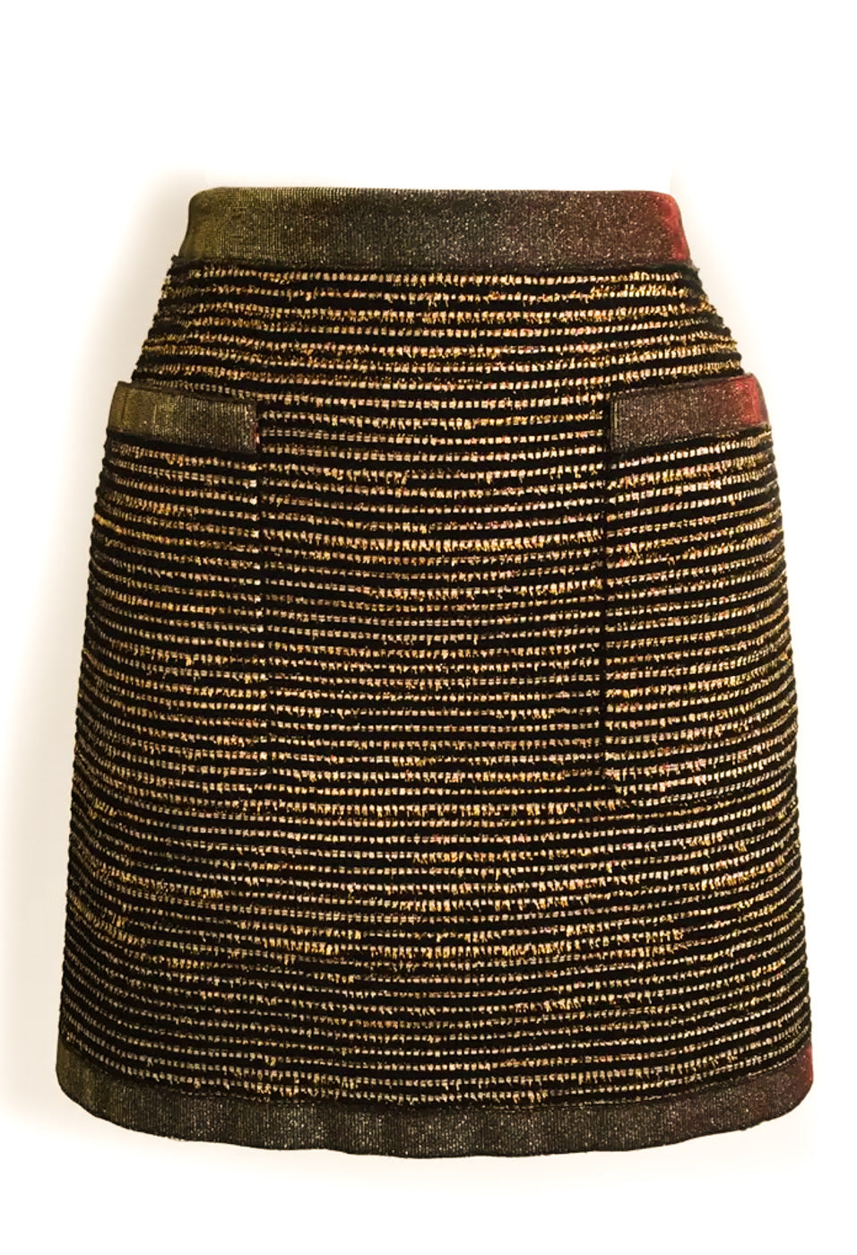 CHANEL 10C Gold Metallic Stripe Long Jacket Coat Skirt Setup 34 シャネル ゴールド メタリック ストライプ ロング ジャケット コート スカート セットアップ 即発