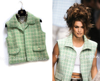 CHANEL 96S Vintage Green Ivory Wool Vest Jacket 38 40 シャネル ヴィンテージ グリーン アイボリー スーパーモデル ウール ベスト ジャケット 即発