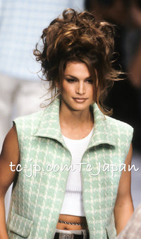 CHANEL 96S Vintage Green Ivory Wool Vest Jacket 38 40 シャネル ヴィンテージ グリーン アイボリー スーパーモデル ウール ベスト ジャケット 即発