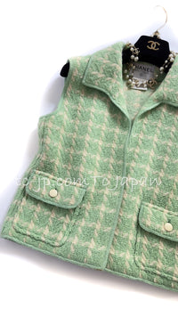 CHANEL 96S Vintage Green Ivory Wool Vest Jacket 38 40 シャネル ヴィンテージ グリーン アイボリー スーパーモデル ウール ベスト ジャケット 即発