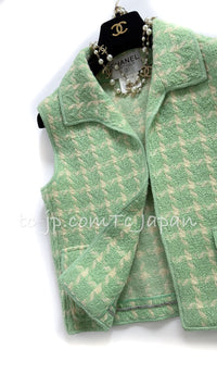 CHANEL 96S Vintage Green Ivory Wool Vest Jacket 38 40 シャネル ヴィンテージ グリーン アイボリー スーパーモデル ウール ベスト ジャケット 即発