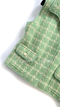 CHANEL 96S Vintage Green Ivory Wool Vest Jacket 38 40 シャネル ヴィンテージ グリーン アイボリー スーパーモデル ウール ベスト ジャケット 即発