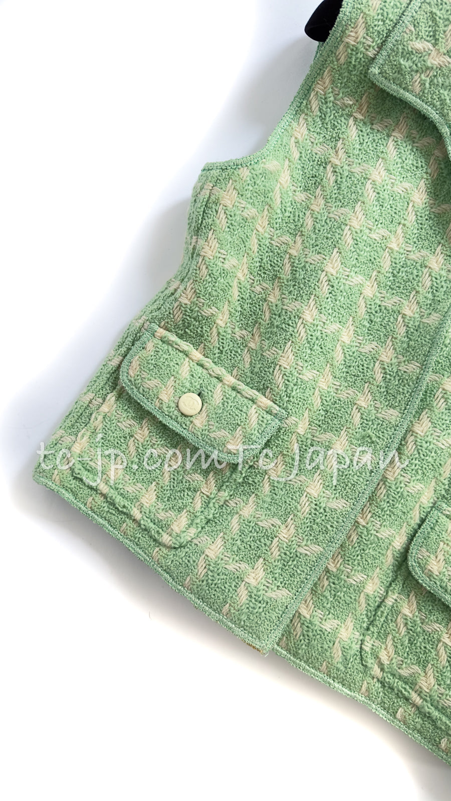 CHANEL 96S Vintage Green Ivory Wool Vest Jacket 38 40 シャネル ヴィンテージ グリーン アイボリー スーパーモデル ウール ベスト ジャケット 即発