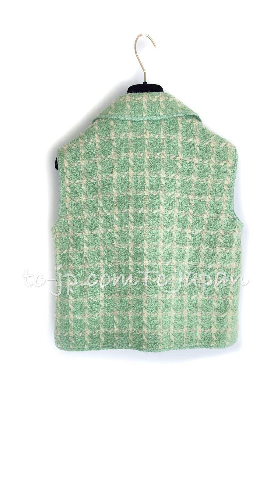 CHANEL 96S Vintage Green Ivory Wool Vest Jacket 38 40 シャネル ヴィンテージ グリーン アイボリー スーパーモデル ウール ベスト ジャケット 即発