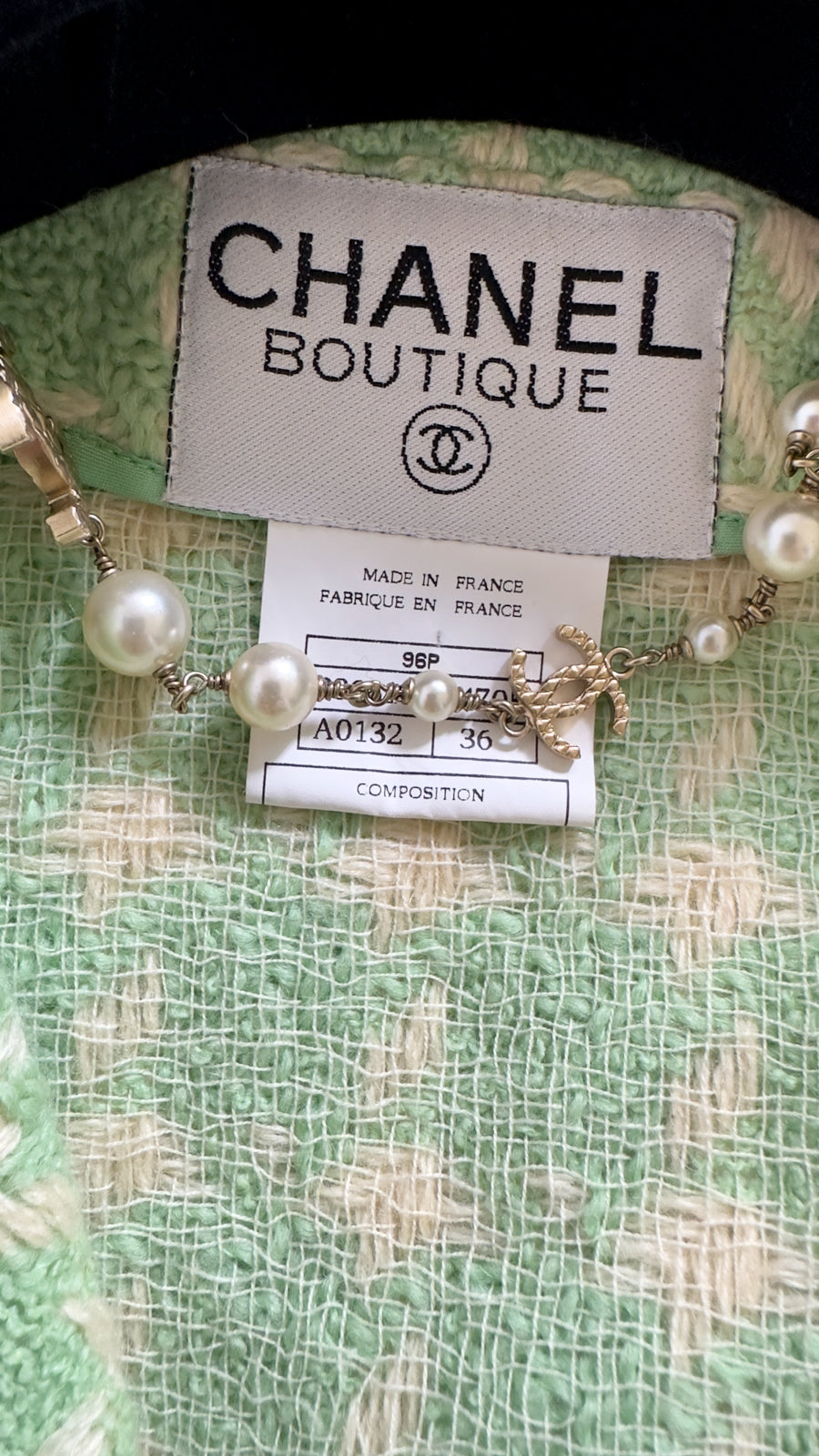 CHANEL 96S Vintage Green Ivory Wool Vest Jacket 38 40 シャネル ヴィンテージ グリーン アイボリー スーパーモデル ウール ベスト ジャケット 即発