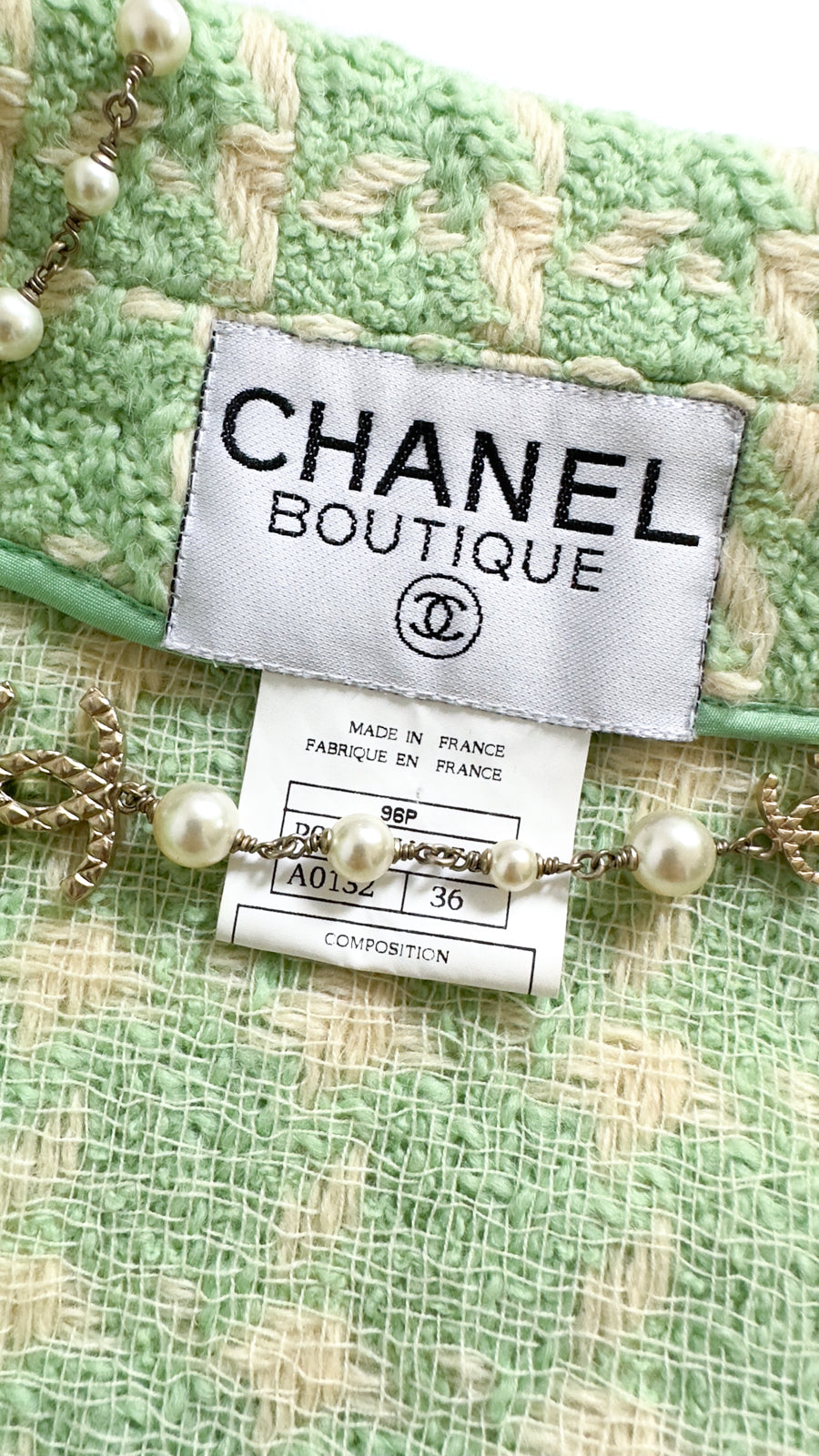 CHANEL 96S Vintage Green Ivory Wool Vest Jacket 38 40 シャネル ヴィンテージ グリーン アイボリー スーパーモデル ウール ベスト ジャケット 即発