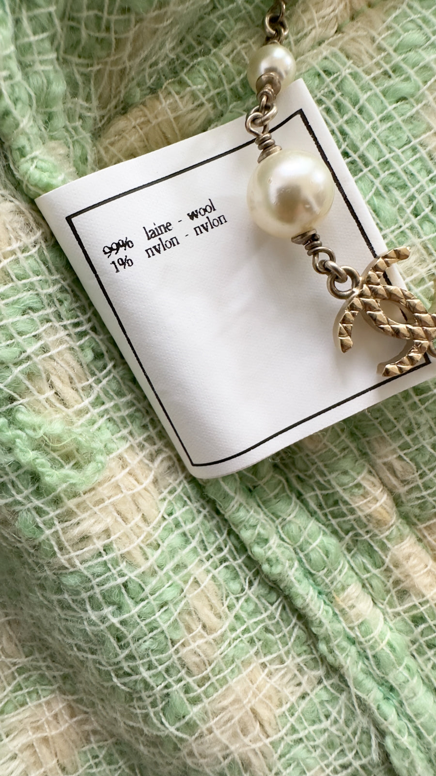 CHANEL 96S Vintage Green Ivory Wool Vest Jacket 38 40 シャネル ヴィンテージ グリーン アイボリー スーパーモデル ウール ベスト ジャケット 即発