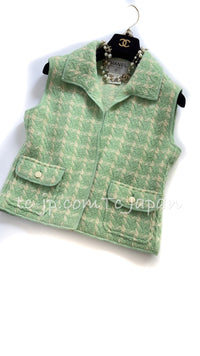 CHANEL 96S Vintage Green Ivory Wool Vest Jacket 38 40 シャネル ヴィンテージ グリーン アイボリー スーパーモデル ウール ベスト ジャケット 即発