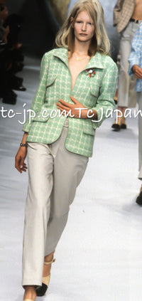 CHANEL 96S Vintage Green Ivory Wool Vest Jacket 38 40 シャネル ヴィンテージ グリーン アイボリー スーパーモデル ウール ベスト ジャケット 即発