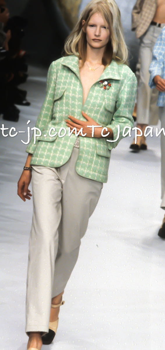 CHANEL 96S Vintage Green Ivory Wool Vest Jacket 38 40 シャネル ヴィンテージ グリーン アイボリー スーパーモデル ウール ベスト ジャケット 即発