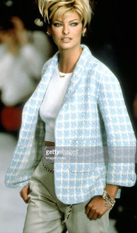 CHANEL 96S Vintage Green Ivory Wool Vest Jacket 38 40 シャネル ヴィンテージ グリーン アイボリー スーパーモデル ウール ベスト ジャケット 即発