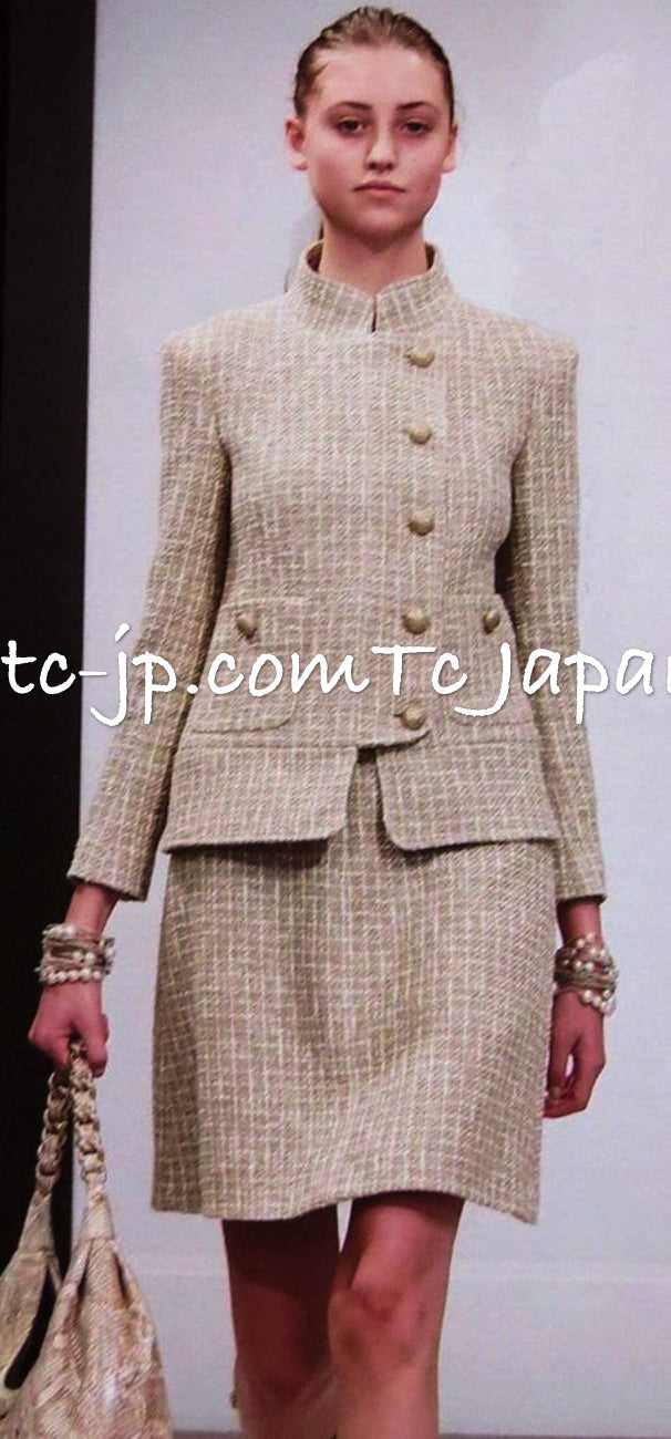 CHANEL 15S Beige Ecru Ivory Cotton Tweed Jacket Skirt Suit 34 36 38 シャネル ベージュ アイボリー コットン ツイード ジャケット スカート スーツ 即発