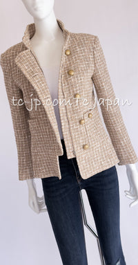 CHANEL 15S Beige Ecru Ivory Cotton Tweed Jacket Skirt Suit 34 36 38 シャネル ベージュ アイボリー コットン ツイード ジャケット スカート スーツ 即発