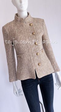 CHANEL 15S Beige Ecru Ivory Cotton Tweed Jacket Skirt Suit 34 36 38 シャネル ベージュ アイボリー コットン ツイード ジャケット スカート スーツ 即発