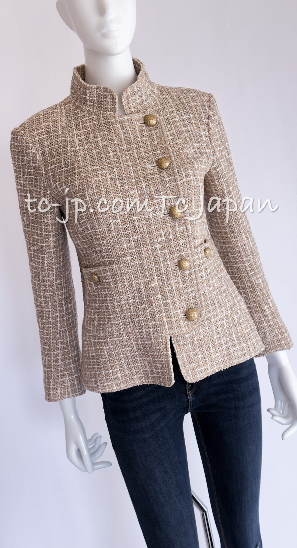 CHANEL 15S Beige Ecru Ivory Cotton Tweed Jacket Skirt Suit 34 36 38 シャネル ベージュ アイボリー コットン ツイード ジャケット スカート スーツ 即発