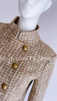CHANEL 15S Beige Ecru Ivory Cotton Tweed Jacket Skirt Suit 34 36 38 シャネル ベージュ アイボリー コットン ツイード ジャケット スカート スーツ 即発