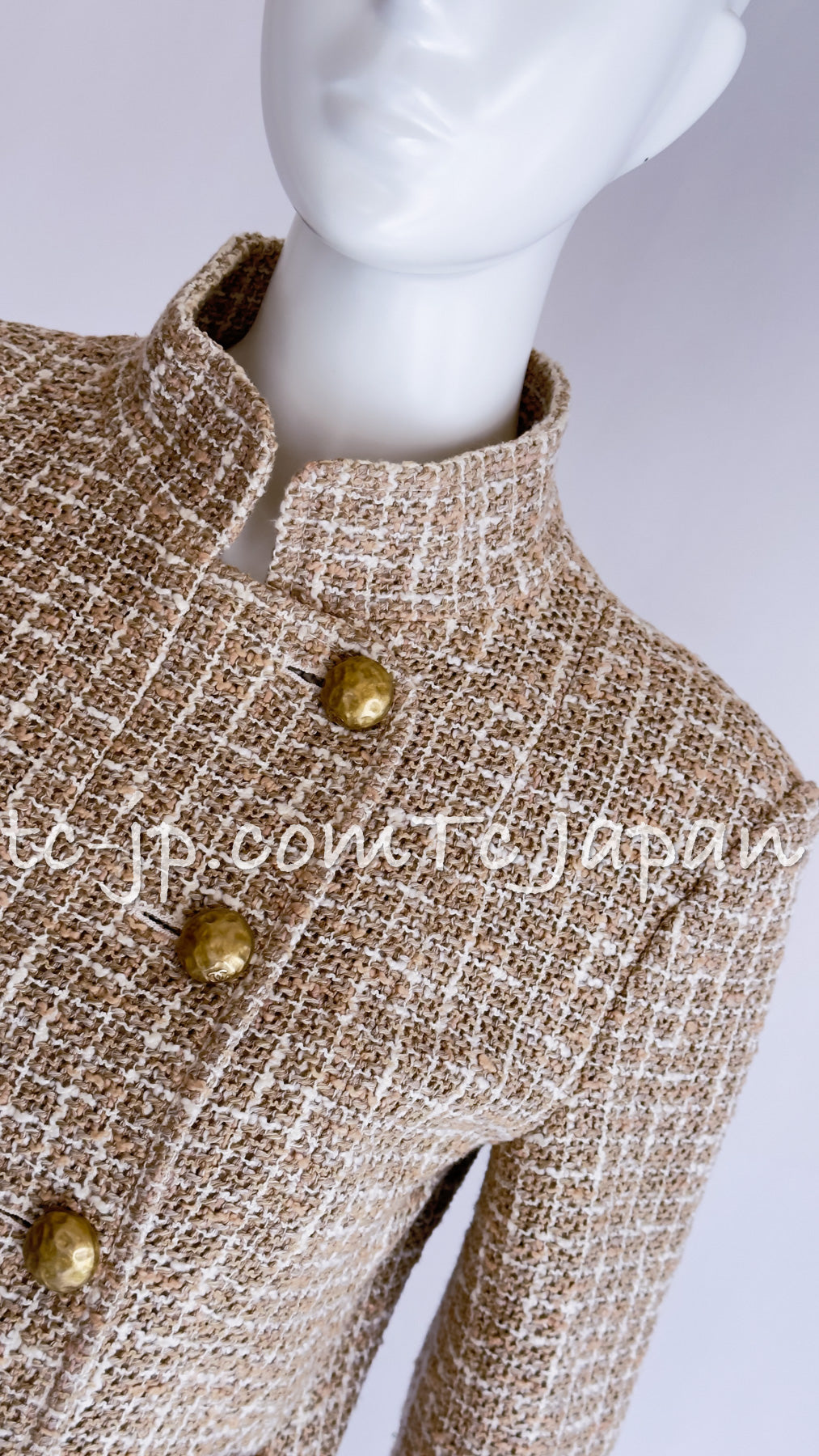 CHANEL 15S Beige Ecru Ivory Cotton Tweed Jacket Skirt Suit 34 36 38 シャネル ベージュ アイボリー コットン ツイード ジャケット スカート スーツ 即発
