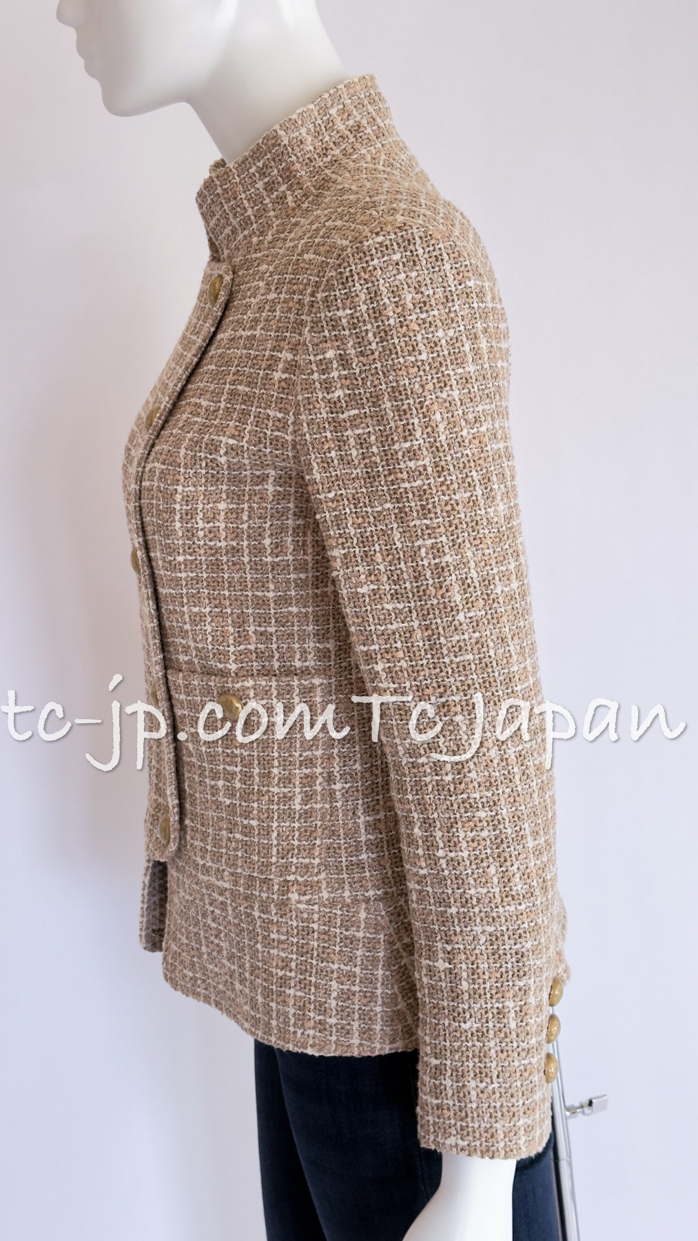 CHANEL 15S Beige Ecru Ivory Cotton Tweed Jacket Skirt Suit 34 36 38 シャネル ベージュ アイボリー コットン ツイード ジャケット スカート スーツ 即発