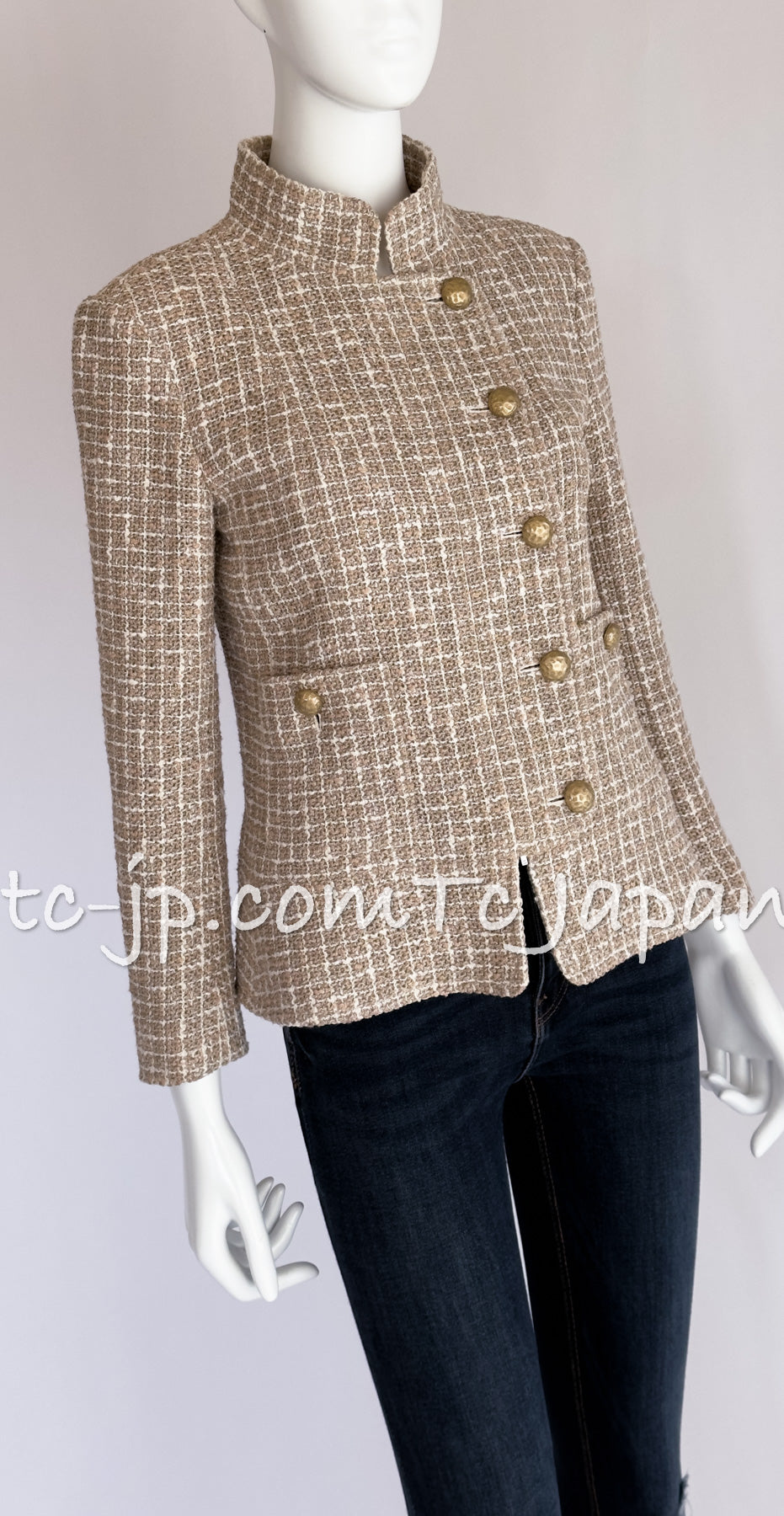 CHANEL 15S Beige Ecru Ivory Cotton Tweed Jacket Skirt Suit 34 36 38 シャネル ベージュ アイボリー コットン ツイード ジャケット スカート スーツ 即発