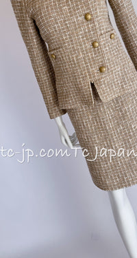 CHANEL 15S Beige Ecru Ivory Cotton Tweed Jacket Skirt Suit 34 36 38 シャネル ベージュ アイボリー コットン ツイード ジャケット スカート スーツ 即発
