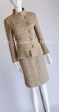 CHANEL 15S Beige Ecru Ivory Cotton Tweed Jacket Skirt Suit 34 36 38 シャネル ベージュ アイボリー コットン ツイード ジャケット スカート スーツ 即発