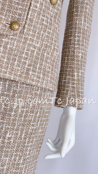 CHANEL 15S Beige Ecru Ivory Cotton Tweed Jacket Skirt Suit 34 36 38 シャネル ベージュ アイボリー コットン ツイード ジャケット スカート スーツ 即発