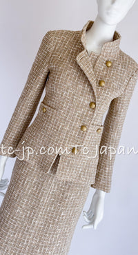 CHANEL 15S Beige Ecru Ivory Cotton Tweed Jacket Skirt Suit 34 36 38 シャネル ベージュ アイボリー コットン ツイード ジャケット スカート スーツ 即発