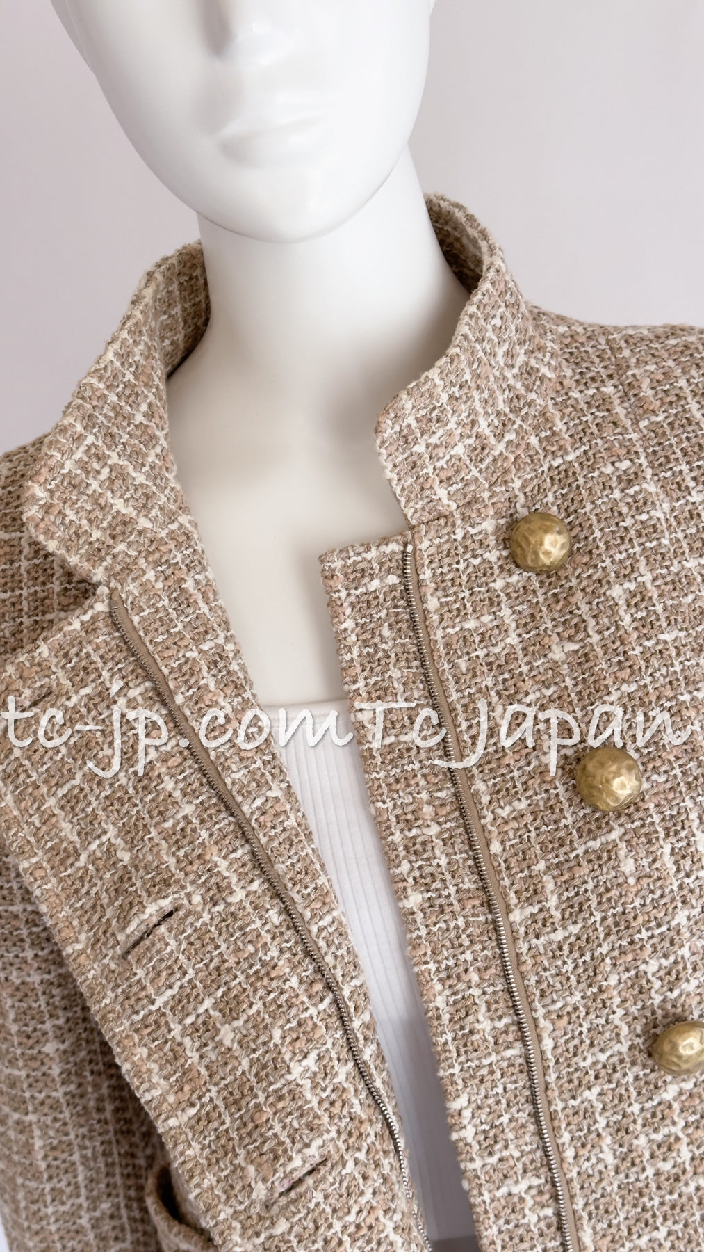 CHANEL 15S Beige Ecru Ivory Cotton Tweed Jacket Skirt Suit 34 36 38 シャネル ベージュ アイボリー コットン ツイード ジャケット スカート スーツ 即発