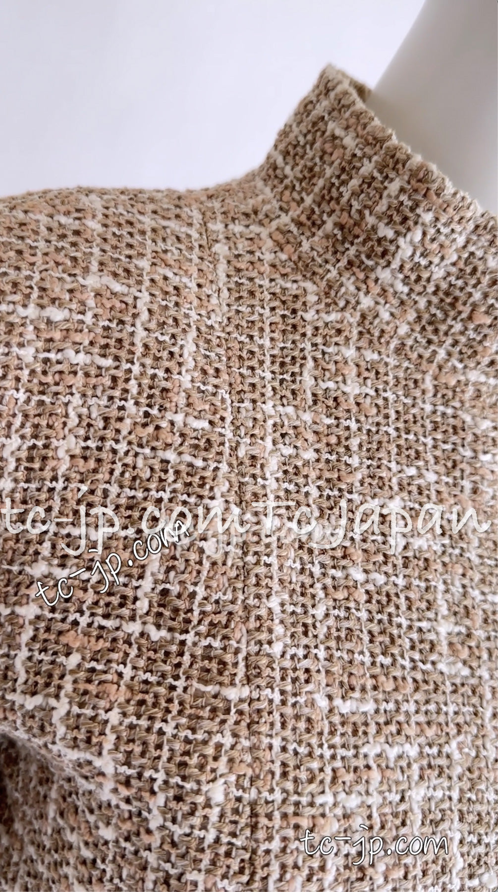 CHANEL 15S Beige Ecru Ivory Cotton Tweed Jacket Skirt Suit 34 36 38 シャネル ベージュ アイボリー コットン ツイード ジャケット スカート スーツ 即発