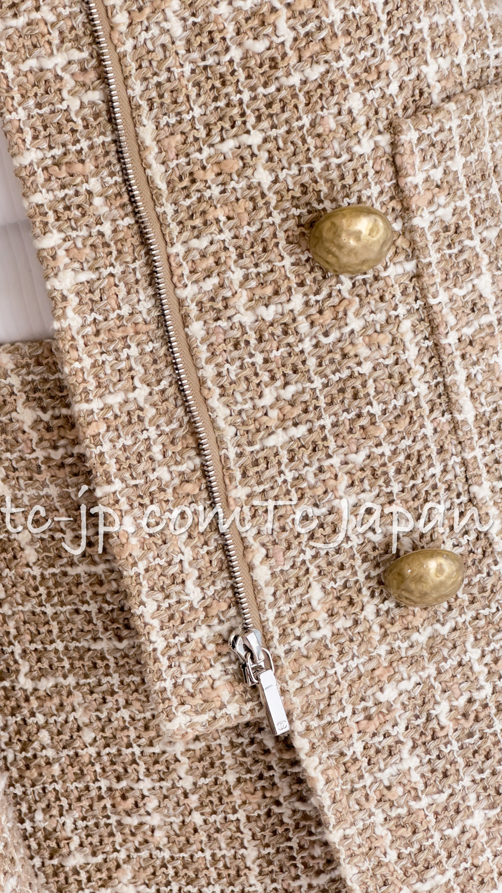 CHANEL 15S Beige Ecru Ivory Cotton Tweed Jacket Skirt Suit 34 36 38 シャネル ベージュ アイボリー コットン ツイード ジャケット スカート スーツ 即発