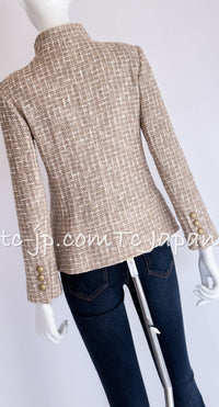CHANEL 15S Beige Ecru Ivory Cotton Tweed Jacket Skirt Suit 34 36 38 シャネル ベージュ アイボリー コットン ツイード ジャケット スカート スーツ 即発